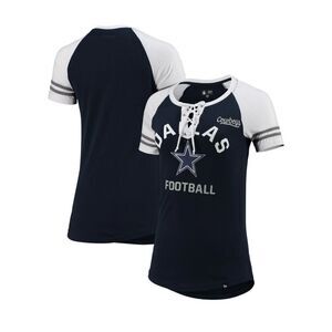 NFL Team Apparel Women’s Medium Dallas Cowboys Navy Lace Up Raglan T-Shirt